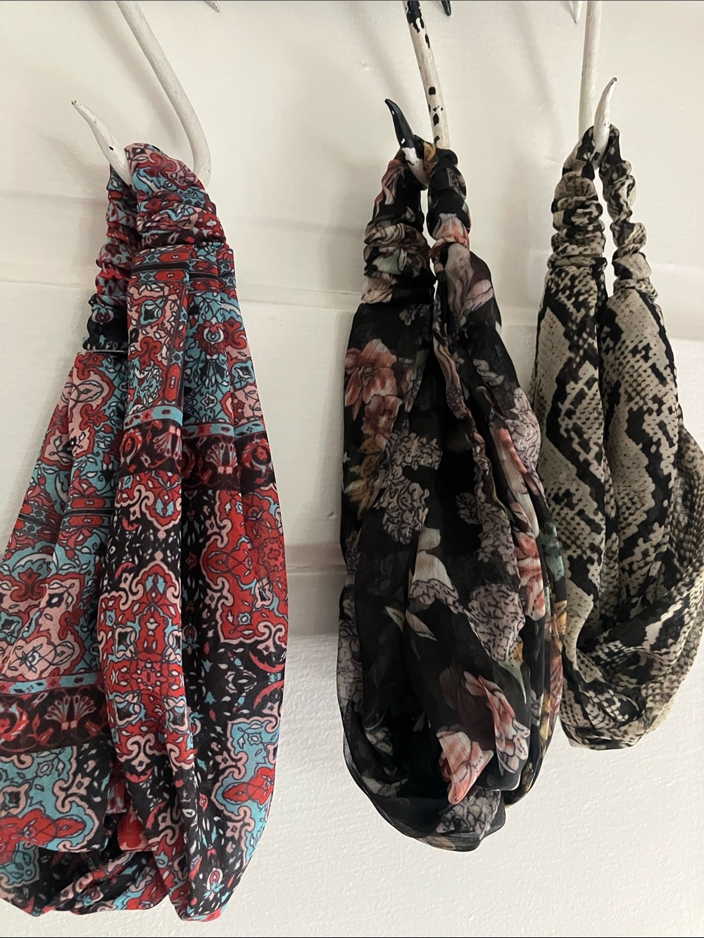 Anthropologie Red Turquoise Black Floral & Snakeskin Headband Trio